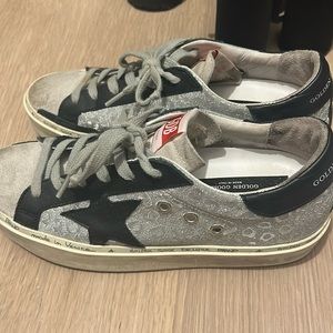 Golden Goose Hi Star silver black slightly worn but great condition
